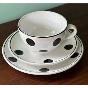 Adorable Polka Dot Cup Saucer and Plate Set Tea Coffee Cocoa
